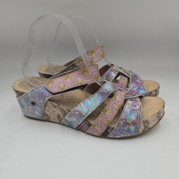 Spring Step L'Artiste Pinriyo Wedge Sandals Pastels Leather Size 42 US 11 - Picture 1 of 7